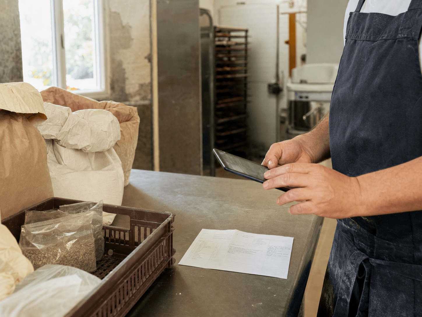 Réception d'une livraison dans une boulangerie artisanale